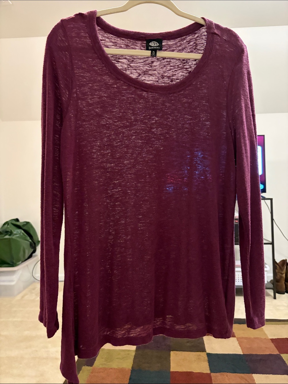 bobeau Plum Long Sleeve Scoop Neck Top